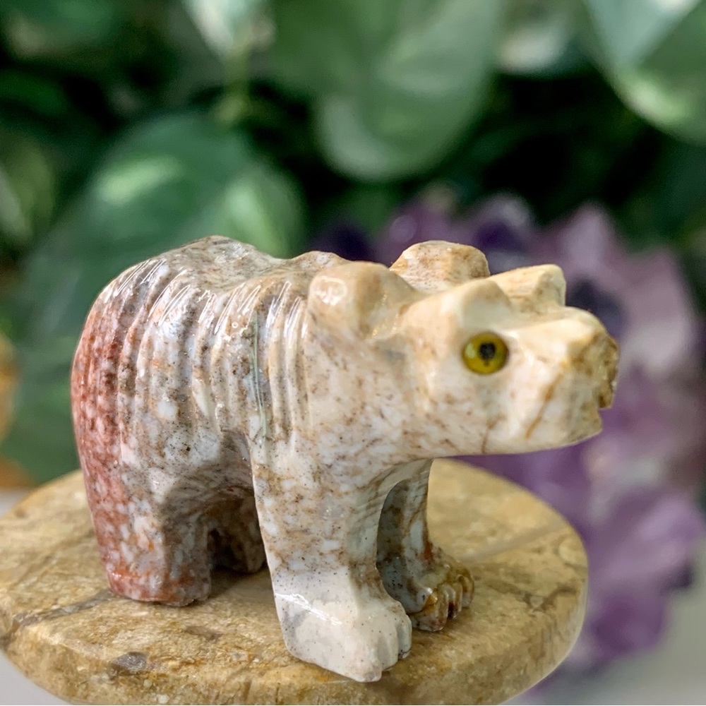 Soapstone Carved Bear Figurine Miniature Stone Spirit Animal Bear Carving 1.5" - Picture 2 of 14